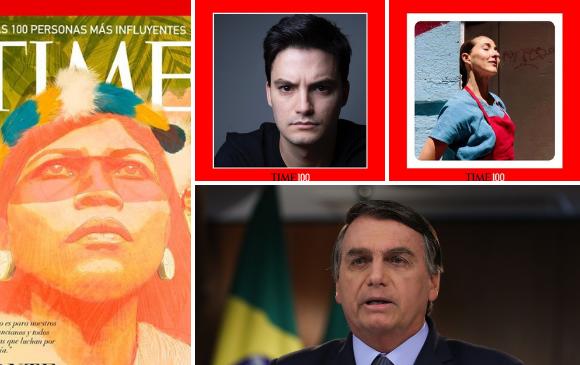 La activista ecuatoriana Nemonte Nenquimo, el influencer brasileño Felipe Neto, la chef mexicana Gabriela Cámara y el presidente de Brasil, Jair Bolsonaro. FOTOS INSTAGRAM @FELIPENETO @GABRIELACAMARA @NEMONTE.NENQUIMO Y AFP