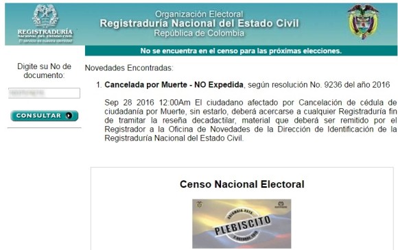 Las cédulas aparecieron canceladas durante más de 30 minutos. Foto Cortesía