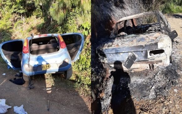 Así quedaron dos de los vehículos después del ataque armado. Foto: Colprensa- Qhubo Cali