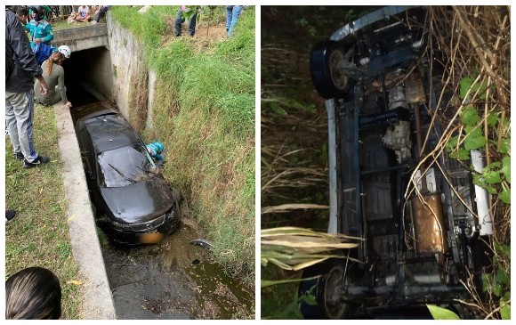 Incidentes de tránsito en las lomas de Los Balsos (Medellín) y El Escobero (Envigado). FOTOS CORTESÍA GUARDIANES