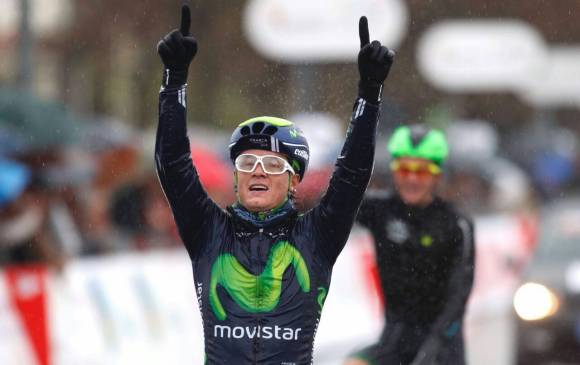 Carlos Betancur, ganó la segunda etapa de la Vuelta Ciclista a Asturias. FOTO Cortesía Movistar Team