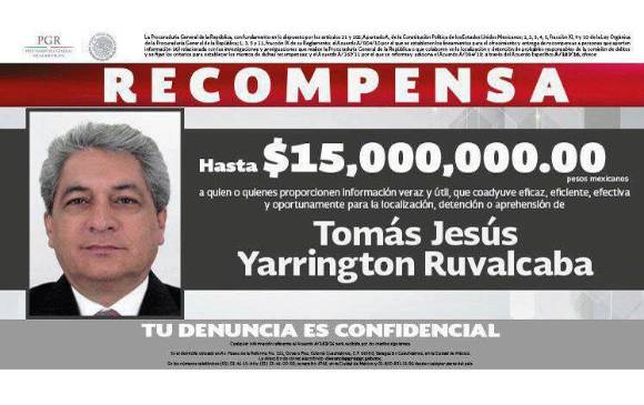 Por el exgobernador se ofrecía una recompensa de 15 millones de pesos mexicanos, unos 2 mil 300 millones de pesos colombianos. FOTO: EFE