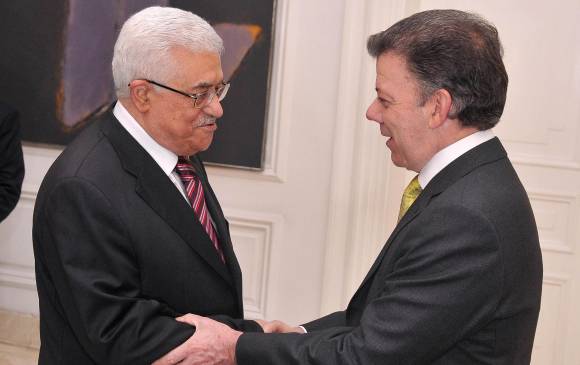 En 2011 el presidente de la Autoridad Nacional Palestina, Mahmoud Abbas, visitó Colombia y se reunió con Santos en la Casa de Nariño. FOTO COLPRENSA