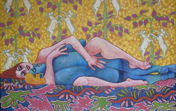 “Se puso azul, azul”, óleo sobre lienzo de Flor María Bouhot realizado en 1990, año en que se fue a vivir a Bogotá e hizo una exposición en la Galería Arte Autopista de Medellín. 