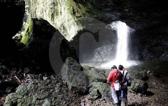 El agua abrió un boquete en el techo de la cueva formando un espectáculo natural. Está ubicada en la vereda La Linda, a unos 10 kilómetros del casco urbano de Jardín. FOTO Donaldo Zuluaga