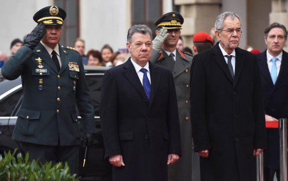 El presidente Juan Manuel Santos con su homólogo austriaco, Alexander Van der Bellen. FOTO COLPRENSA
