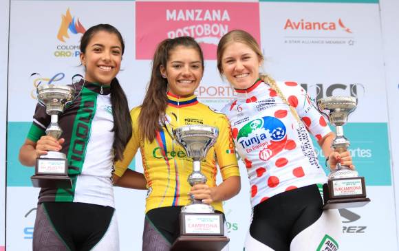 Erika Botero, Lina Marcela Hernández y Leidy Alzate, las antioqueñas que monopolizaron el podio. FOTO cortesía fedeciclismo