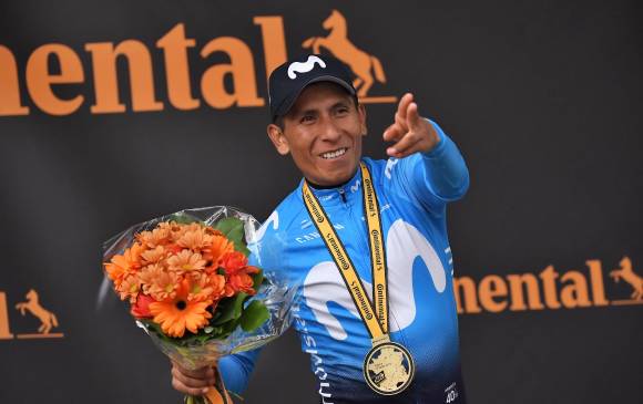 Nairo ganó 14 títulos y logró otros 13 podios finales con el Movistar. FOTO: AFP
