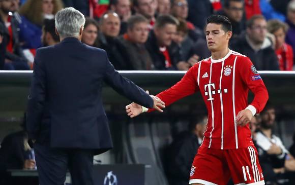 La última vez que Ancelotti dirigió a James fue el 27 de septiembre de 2017, en el juego por Champions entre Bayern y PSG. FOTO Getty