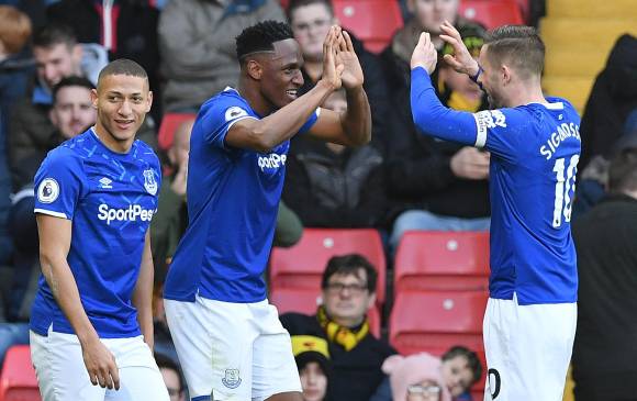 Yerry Mina festejó un doblete en la Premier de Inglaterra- FOTO AFP