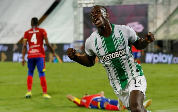 Baldomero Perlaza fue el artífice del gol del triunfo ante Pasto que puso a festejar a todo Nacional, hoy estará presente. FOTO dimayor
