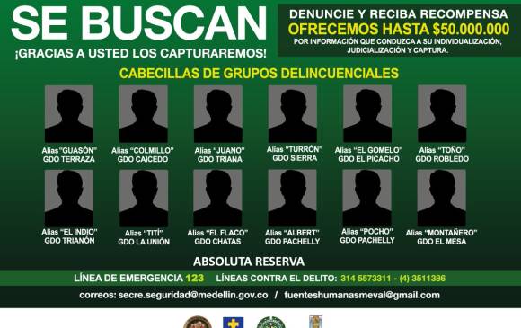 Este es el cartel de los criminales más buscados de la ciudad fue presentado hoy por la Alcaldía. Foto del cartel