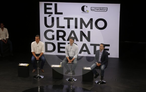 Los candidatos que participaron en el debate de EL COLOMBIANO y Telemedellín fueron: Alfredo Ramos, Andrés Guerra y Santiago Gómez, quienes están de punteros en la encuesta de Yanhaas. 