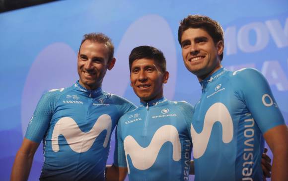 Alejandro Valverde, Nairo Quintana y Mikel Landa, del Movistar, le desearon feliz Navidad a sus seguidores. FOTO EFE