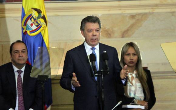 Juan Manuel Santos durante la instalación del segundo año legislativo del actual congreso. FOTO COLPRENSA