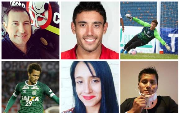 Rafael Henzel, Alan Ruschel, Jakson Follman, Helio Neto, Ximena Suárez y Erwin Tumiri sobrevivieron al fatídico vuelo que dejó 71 muertos. Fotos Cortesía