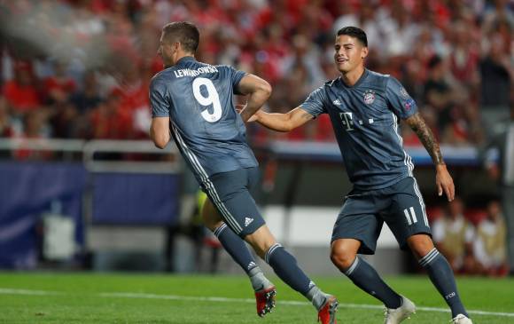 James Rodríguez estuvo 77 minutos en la cancha, en el duelo del Bayern ante Valencia. Fue sustituido cuando ya el equipo ganaba 2-0 con goles de Lewandowski y Renato Sanches. FOTO reuters