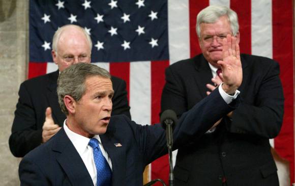 George Bush durante el discurso de la unión. Cuando Bush ganó la Casa Blanca en el 2000 no consiguió la mayoría de los votos populares. FOTO AFP