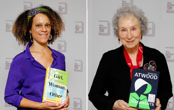 Las autoras Bernardine Evaristo y Margaret Atwood comparten el premio. Atwood ya había ganado el Booker Prize en el año 2000. Foto: Tolga Akmen - AFP