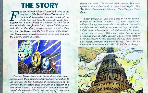 Final Fantasy Mystic Quest, juego de Super Nintendo explica en su manual parte de la historia que se vivirá. Un prólogo con buenas ilustraciones. 