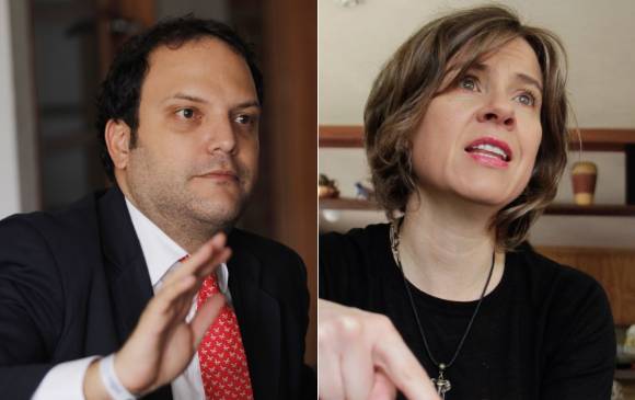 El personero de Cali, Andrés Santamaría y la exdirectora de articulación de Fiscalías Nacionales Especializadas, Caterina Heyck. FOTO COLPRENSA