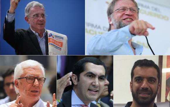 En su orden aparecen el senador del Centro Democrático, Álvaro Uribe Vélez; Antanas Mockus, de Alianza Verde; Jorge Enrique Robledo, del Polo; David Barguil, del Conservador, y Arturo Char, de Cambio Radical. FOTO COLPRENSA