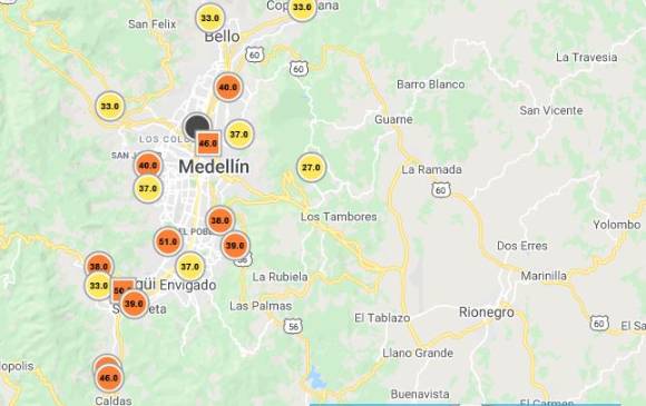 Este es el reporte de Siata en la mañana de este sábado. FOTO TOMADA DEL PORTAL DE SIATA