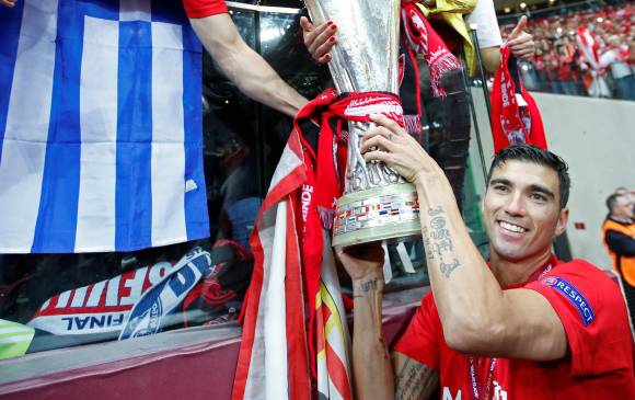 Jose Antonio Reyes celebra en 2015 la Europa League. Foto: Reuters