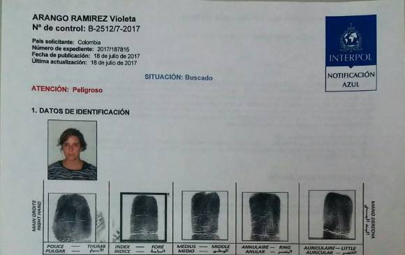 Circular de Interpol contra Violeta Arango por atentado al Andino