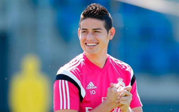 El colombiano James Rodríguez demuestra alegría en los entrenamientos del Real Madrid tras superar la lesión. FOTO cortesía