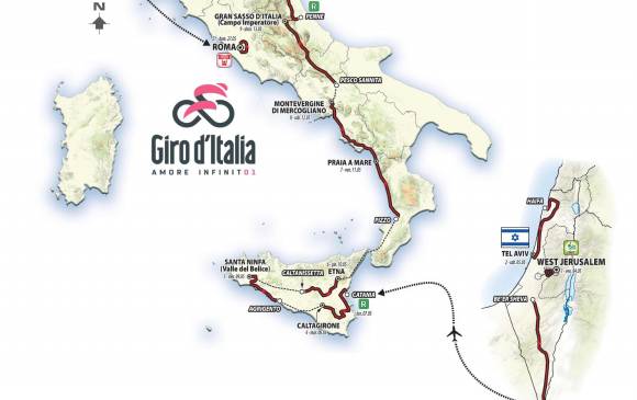 Así será el recorrido del Giro de Italia 2018. 