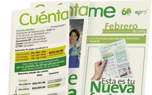 Así lucirá la nueva factura de servicios público de EPM. FOTO CORTESÍA