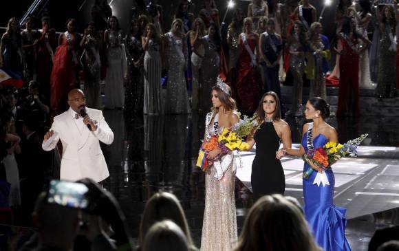 El momento en que el presentador Steve Harvey rectifica su equivocación en el anuncio de Miss Universo 2015. FOTO Reuters