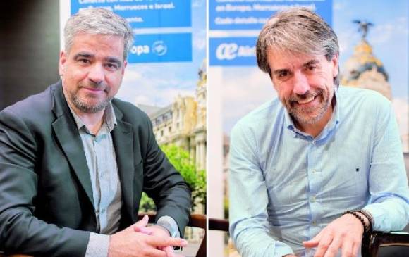 Bernardo Botella, director global de ventas de Air Europa (izquierda) y Alberto Cladera, gerente para el país de la misma aerolínea, hablaron con EL COLOMBIANO sobre sus planes de expansión y el porqué el interés en el mercado paisa. FOTO Edwin Bustamante