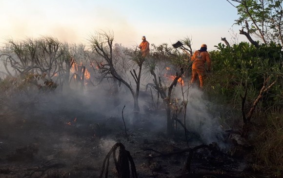 Por aire y tierra, los organismos de socorro intentaron controlar el incendio. FOTO DEFENSA CIVIL COLOMBIANA