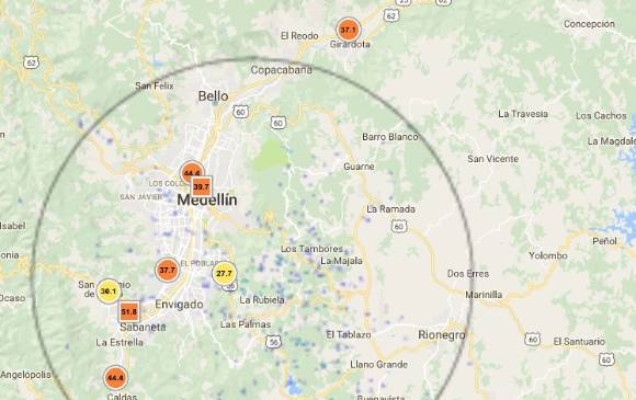 Imagen de la red de monitoreo de calidad del aire, tomada en la mañana de este miércoles.