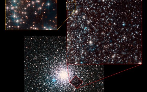 La composición de fotografías muestra cómo la galaxia está en un rincón del campo de visión del telescopio, lo que dificultó su descubrimiento. Es demasiado débil y pequeña. FOTO Hubble