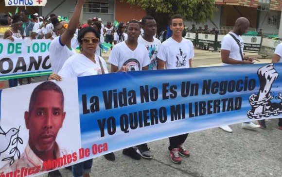 La familia Sánchez ha realizado varias marchas pidiendo el regreso de Patrocinio (liberado en abril de 2016) y de Odín. Foto Cortesía
