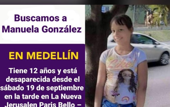 Manuela González Agudelo desapareció el sábado 19 de septiembre en Bello. Se publica su foto con el fin de facilitar su búsqueda.