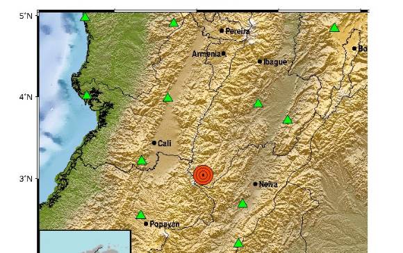 Epicentro del temblor de la tarde de este lunes. FOTO @SGCOL