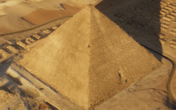 Vista aérea de la Gran Pirámide en Guiza que parece tener más secretos guardados. FOTO ScanPyramids Mission/Nature