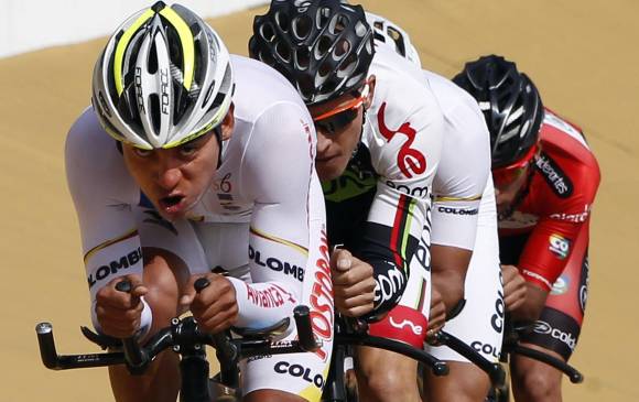 Edwin Ávila, Weimar Roldán, Juan Esteban Arango y Fernando Gaviria, el equipo colombiano de la persecución. FOTO jaime pérez
