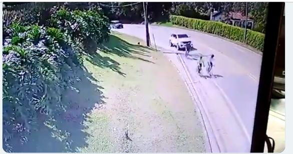 Este fue el momento cuando los tres ciclistas son arrollados en la vía La Ceja - Rionegro. FOTO CORTESÍA