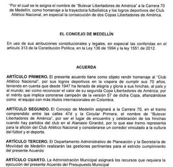 Proyecto busca que la carrera 70 se llame Bulevar Libertadores de América