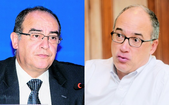 Luis Fernando Rico, gerente de Isagén (izq), y Juan Carlos Echeverry, presidente de Ecopetrol, liderarán hacer los méritos para un reingreso al índice. FOTOS julio césar herrara y cortesía el país
