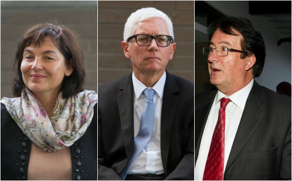Annik Giraldin, secretaria de Estado para el Desarrollo; Jean-Marc Laforet, Embajador de Francia en Colombia; y Alain Villechalane, director de la Alianza Francesa, son los funcionarios que activan el intercambio con Colombia. FOTO donaldo zuluaga