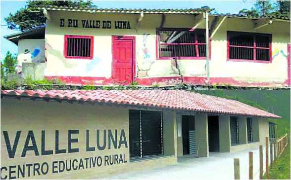 Así encontró la Gobernación de Antioquia el Centro Educativo Rural Valle Luna en el municipio de El Santuario, Oriente antioqueño. Así quedó después de la reconstrucción que se realizó. FOTO cortesía