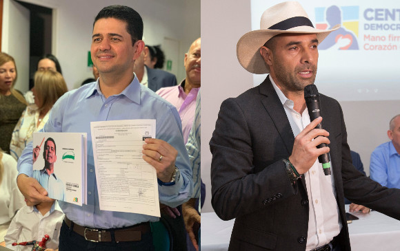 Los candidatos a la Gobernación, Rodolfo Correa (izquierda), primero en inscribirse ante la Registraduría y Andrés Guerra, aspirante del Centro Democrático. FOTOS cortesía y edwin bustamante