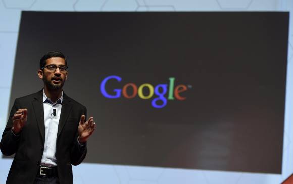 Sundar Pichai vicepresidente senior de Google habló este lunes en el Congreso de Móviles de Barcelona. FOTO AFP