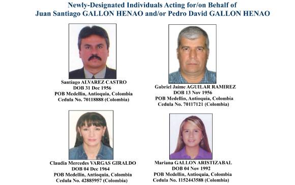 Incluyen en Lista Clinton a más miembros del clan Gallón Henao